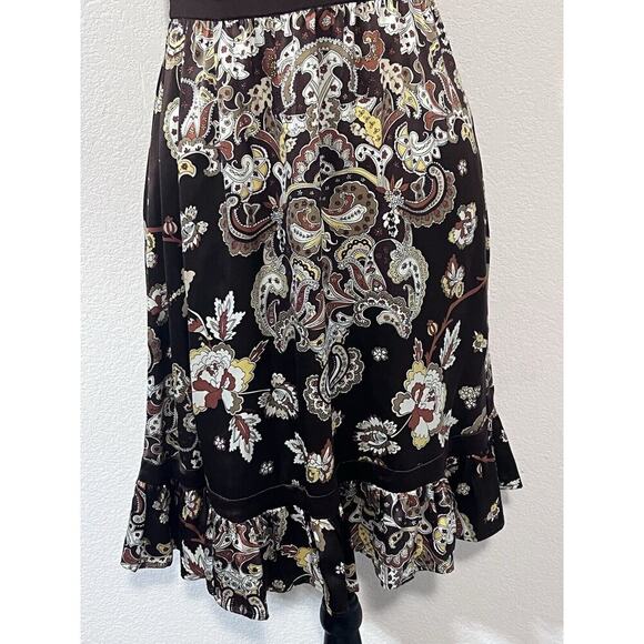 BEBE Disco Dress 70’s Retro Silk Sz M Bandage Knit Top Sleeveless Ruffle Paisley - Picture 5 of 9